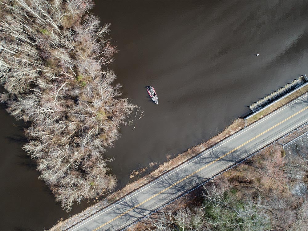 bass boat aerial view
