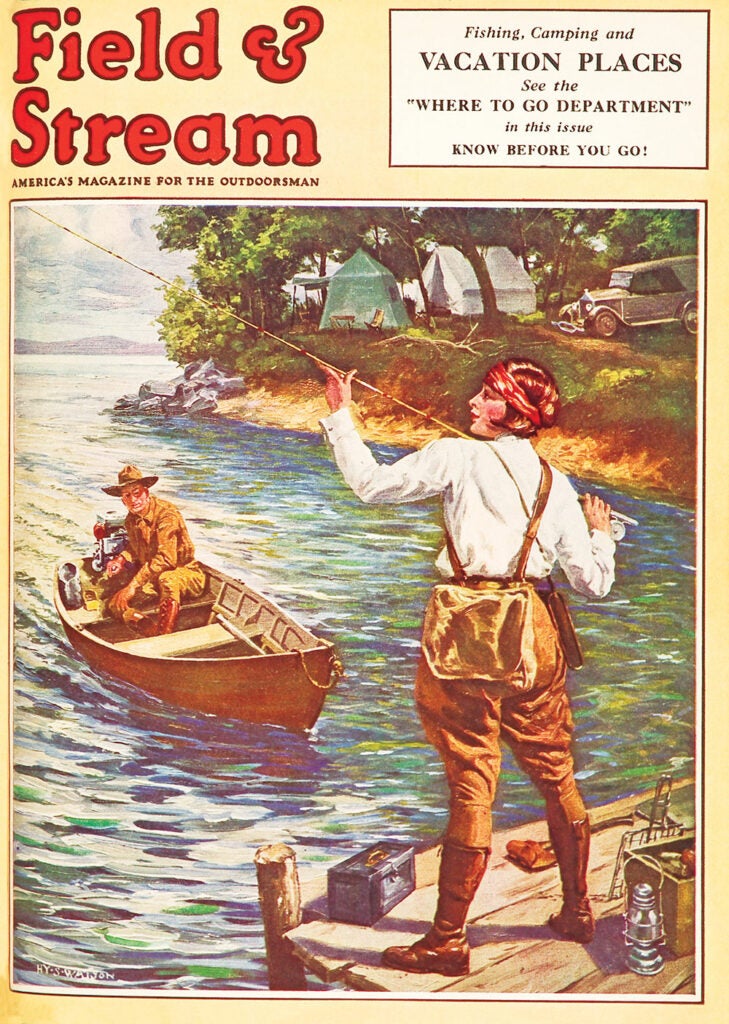 women, vintage, cover, F&S, fishing, hunting, gun, boat, water