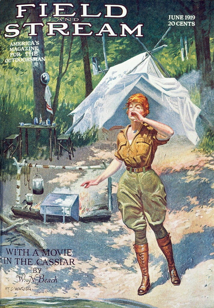 cover, vintage, F&S, camping, woman