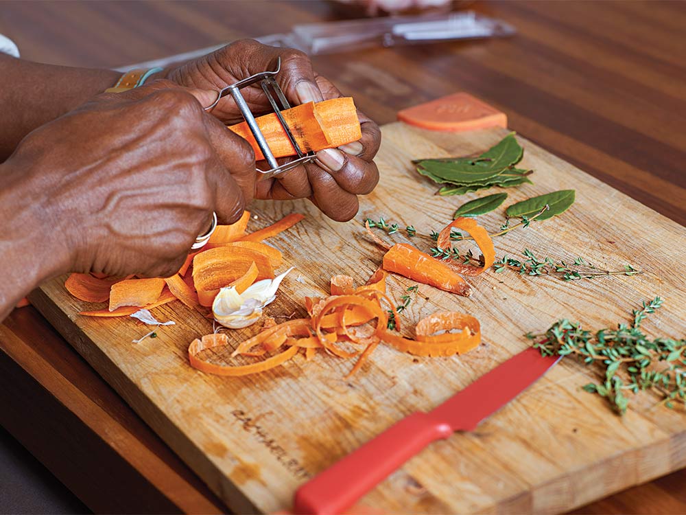 slicing carrots into ribbons
