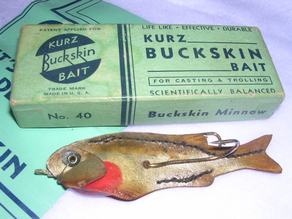 The Kurz Buck Skin bait is a hand-painted lure made from genuine rawhide.