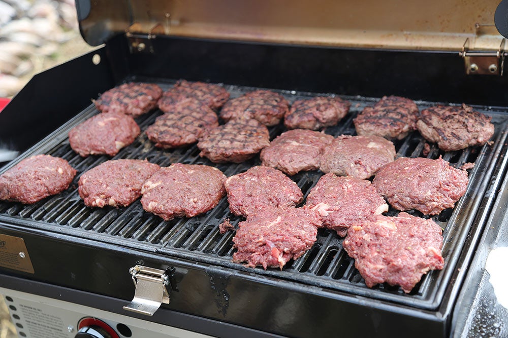 Wild game sausage patties on the grill