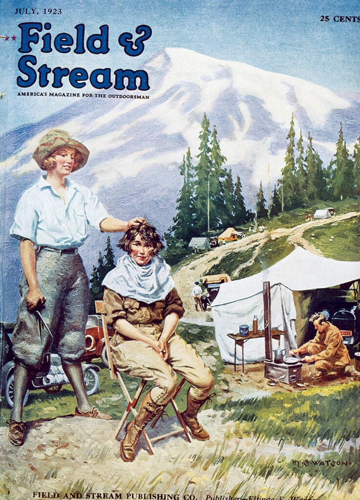 woman, vintage, cover, F&S, camping, women, haircut
