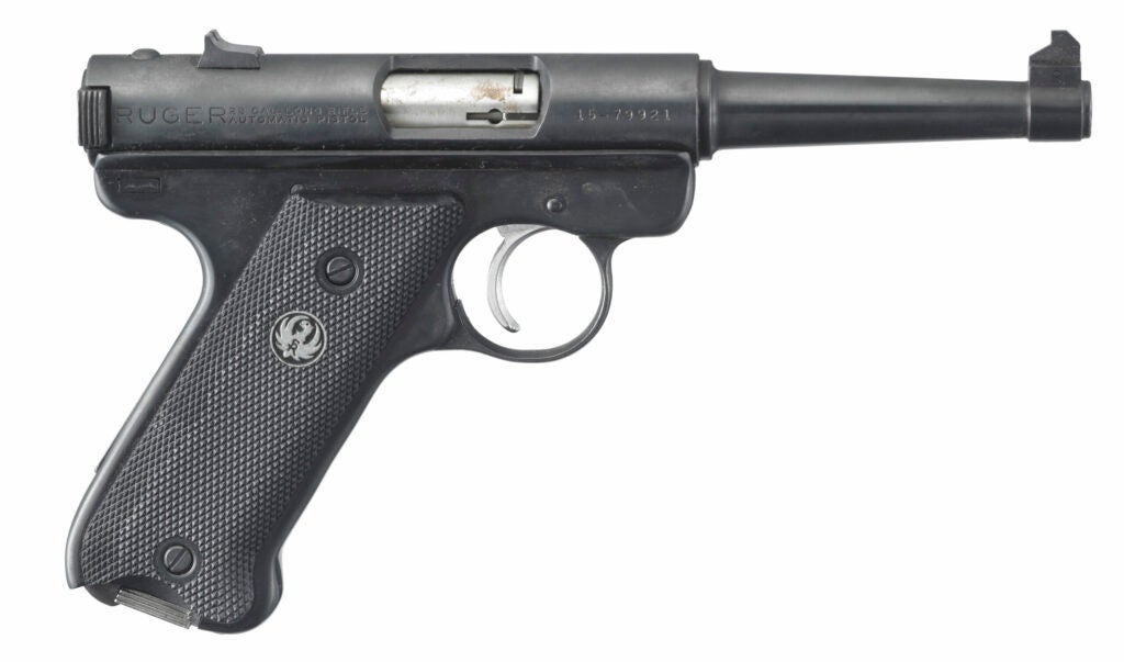 The Ruger Mark I on a white background.