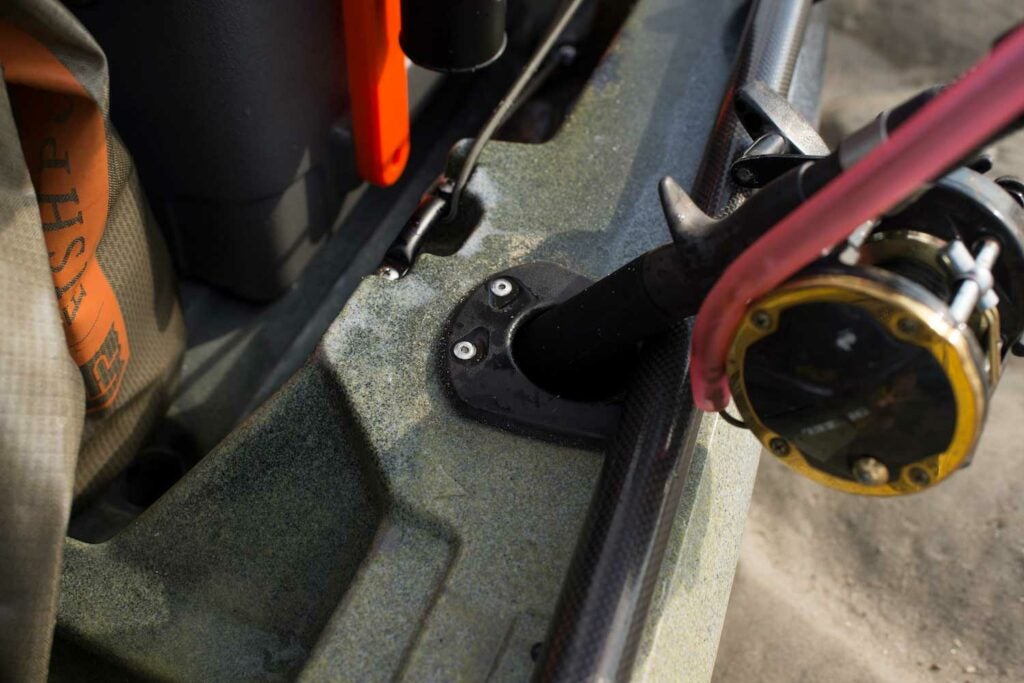 Flush mount rod holders installed on the Wilderness Systems ATAK 140.