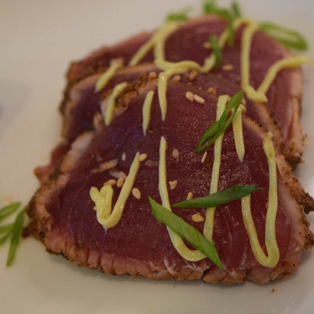 tuna sashimi with wasabi drizzle