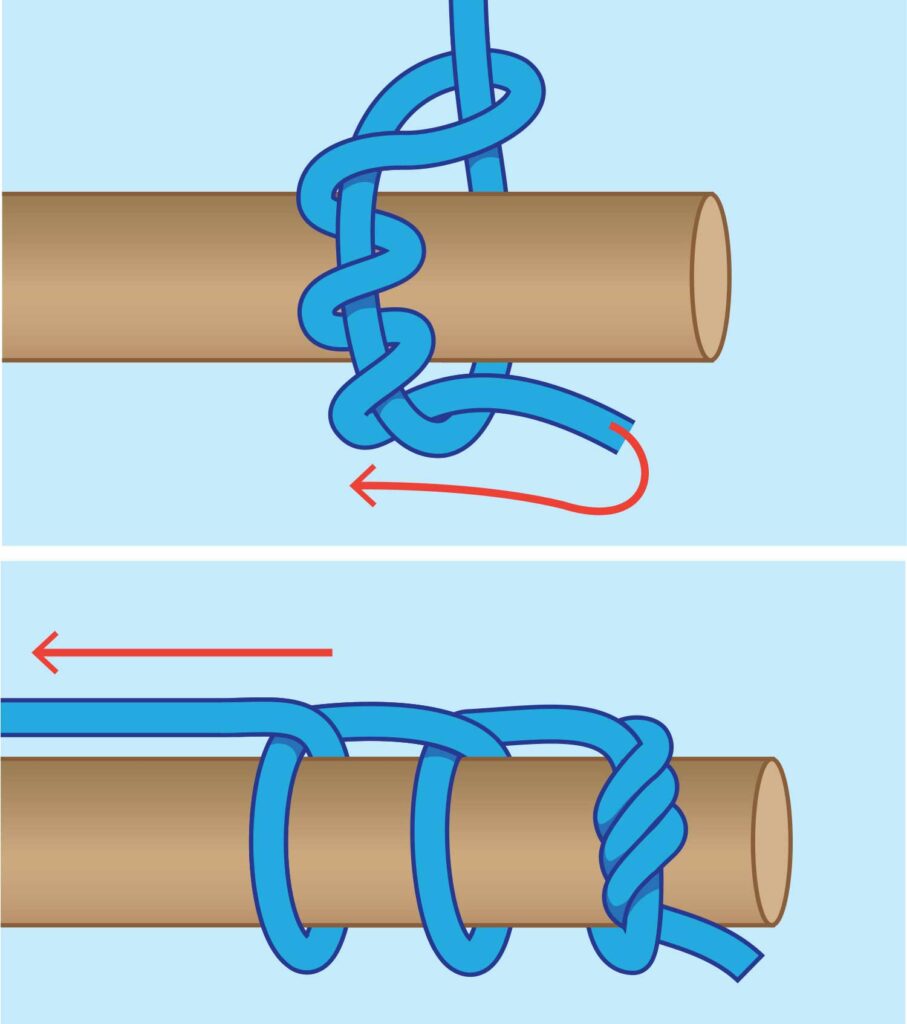 A step-by-step drawing of how to tie the killick hitch.