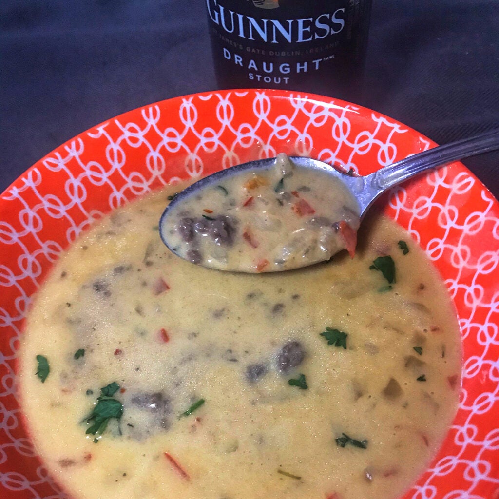 Crumbled Venison Cheese Beer Soup