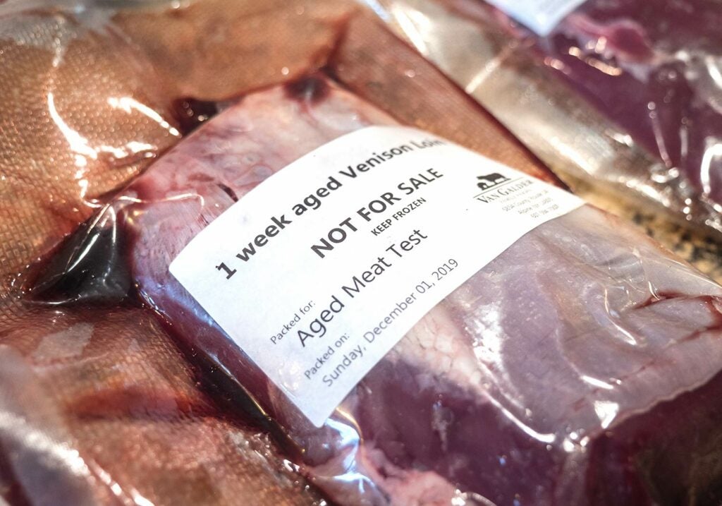 Packaged 1 week aged venison loin.