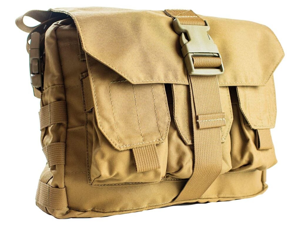 A tan hunting bag.