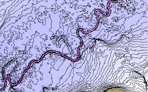 A river creek contour map taken with a Humminbird.