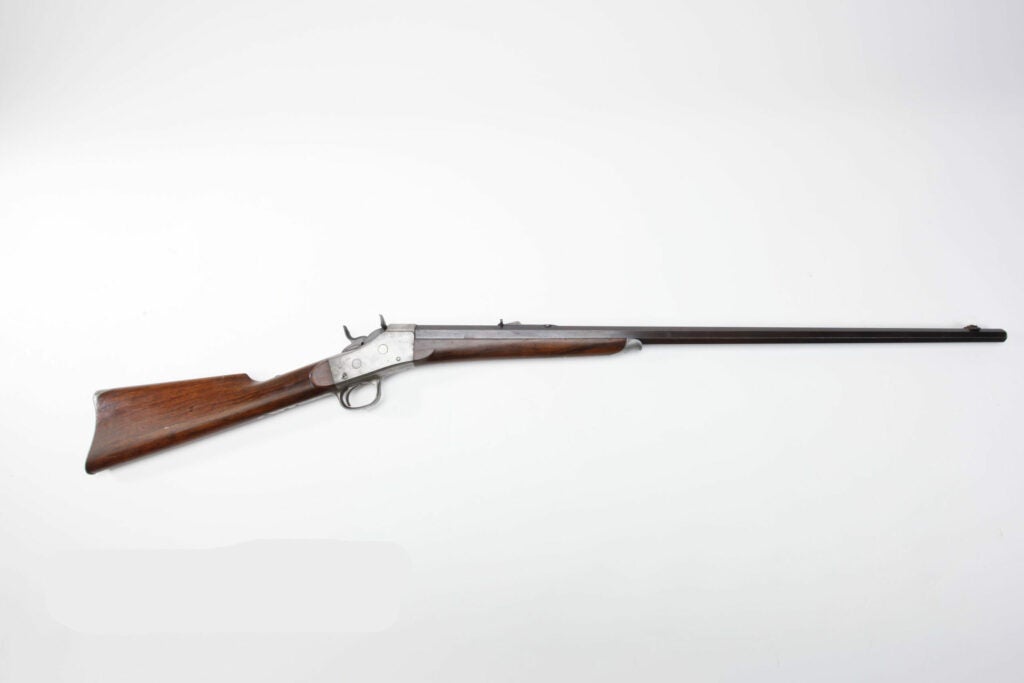 A Remington Arms Model 4 Rolling Block rifle.