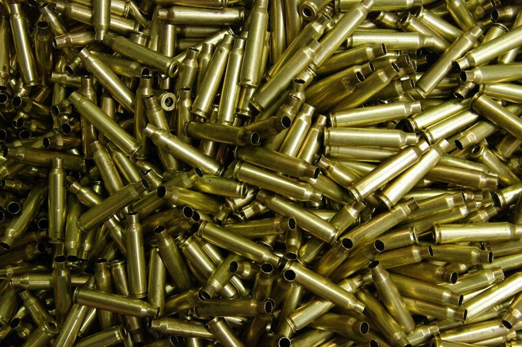 Empy brass cartridges for reloading rifle ammunition.