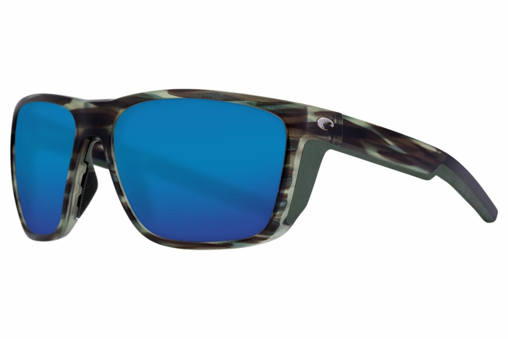 A pair of Costa sunglasses with blue lenses.