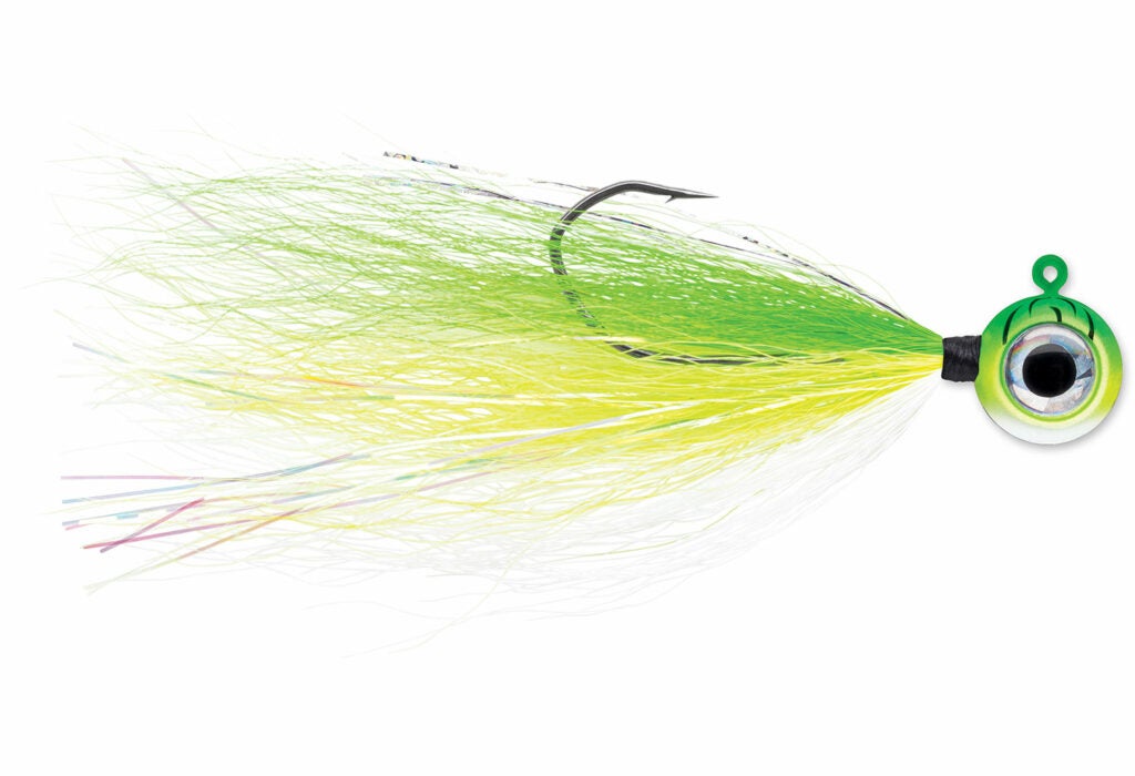 a yellow and green fly fishing lure.