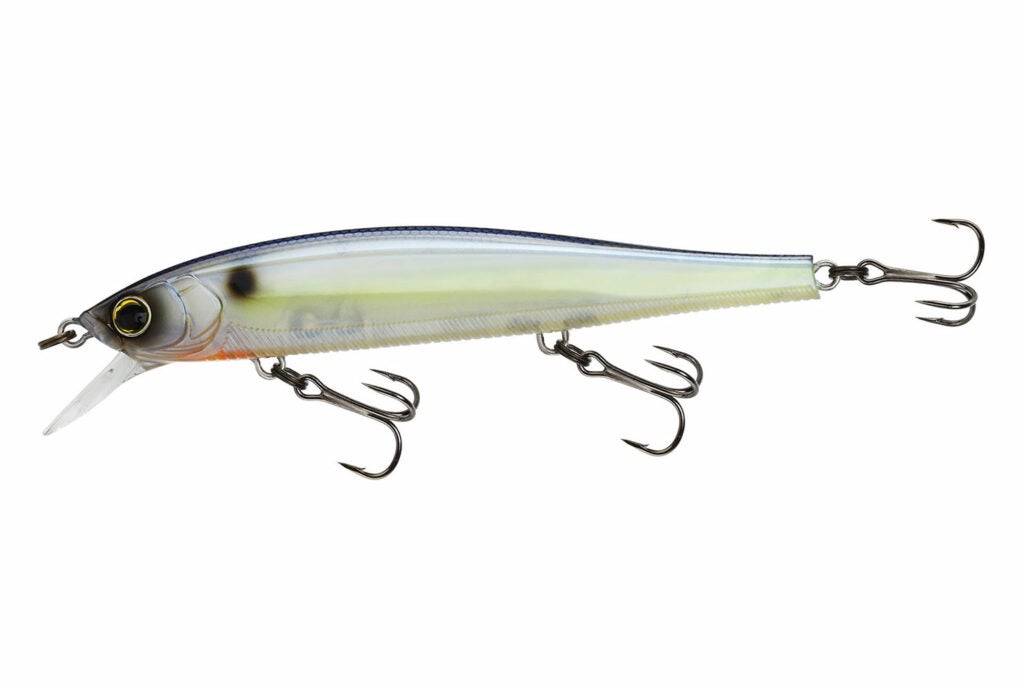 A white fishing lure on a white background.