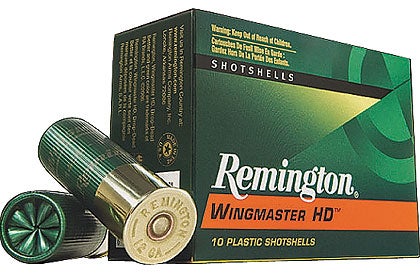 A green box of Remington shotgun ammo on a white background.
