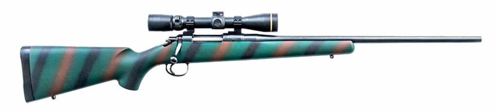 A blue, black and brown striped LULAU model 20 rifle.
