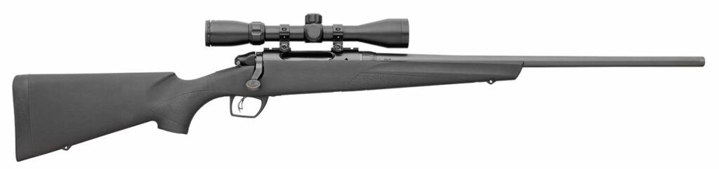 A scoped hunting rifle on a white background.