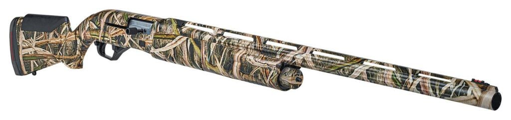 A Savage Renegauge shotgun in full camo print patterned on a white background.