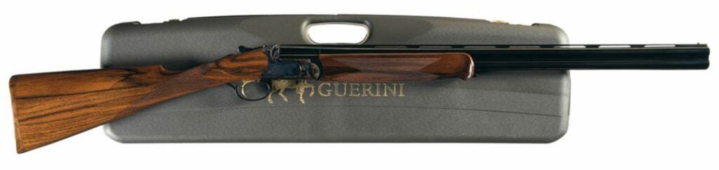 The Caesar Guerini Woodlander gun and carrying case on a white background.