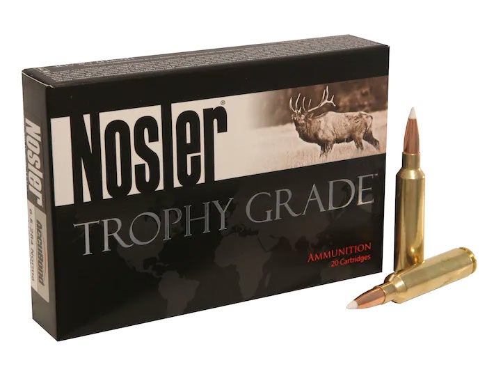 A box of Nosler Trophy Grade ammunition