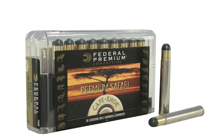 A box of Federal Premium safari ammunition.