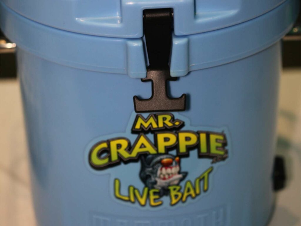 A close up image of a Mammoth Mr. Crappie Live Bait Bucket