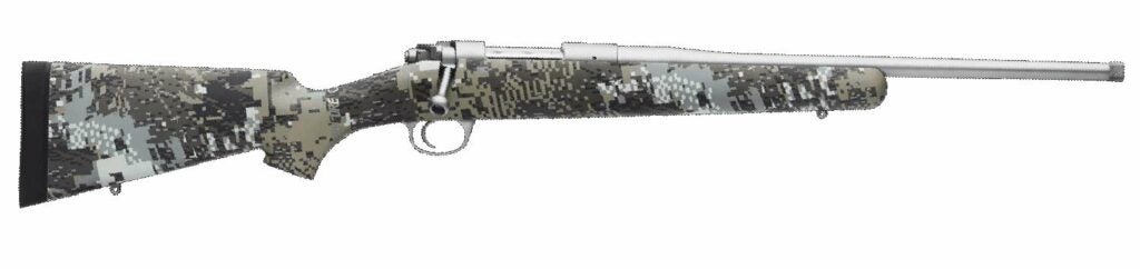 The Kimber Adirondack camo rifle on a white background.