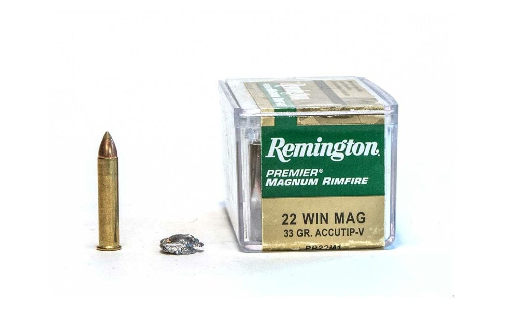 A box of Remington 22 Winchester Mag ammo.