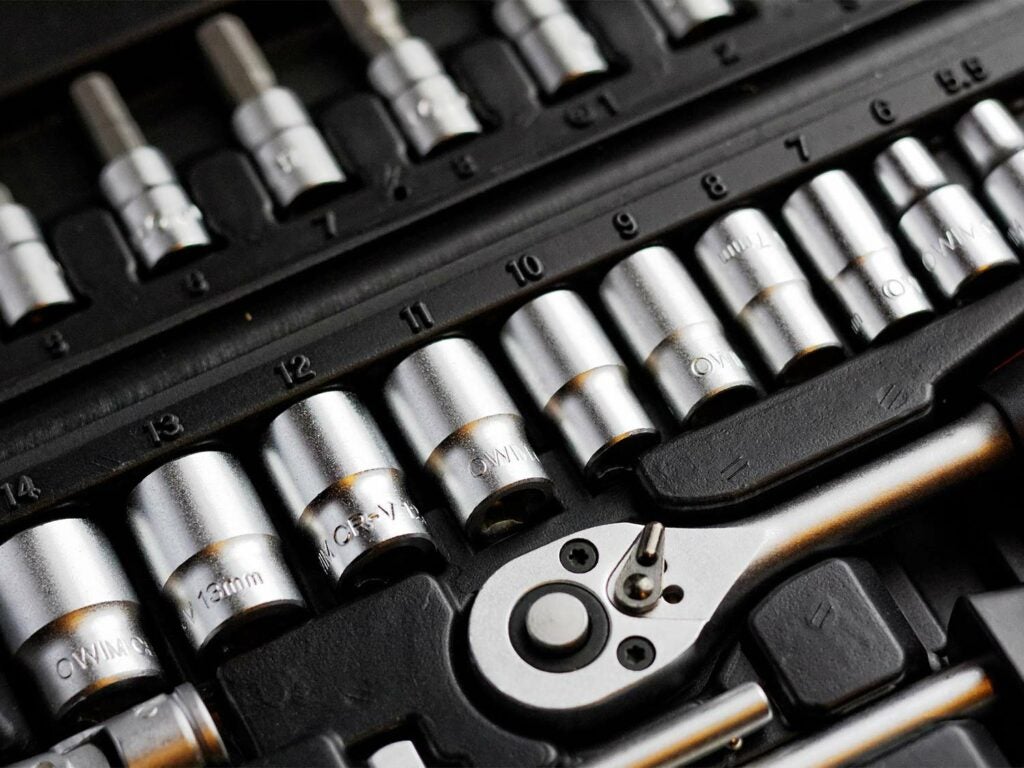 A tool set of socket wrenches.