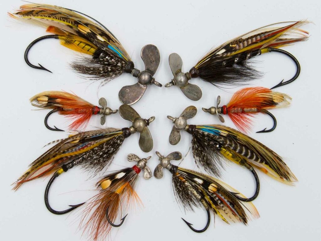 an arrangement of fly fishing lures