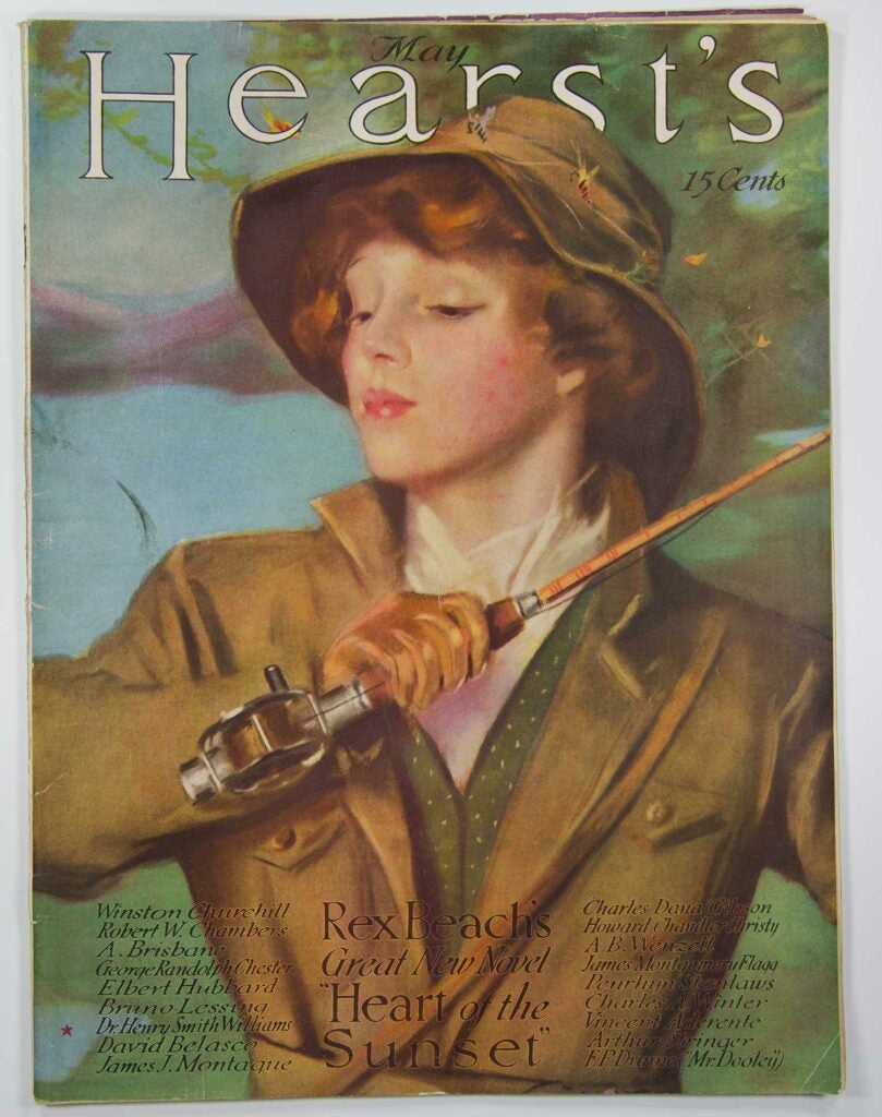 woman angler painting on the cover of hearsts magazine