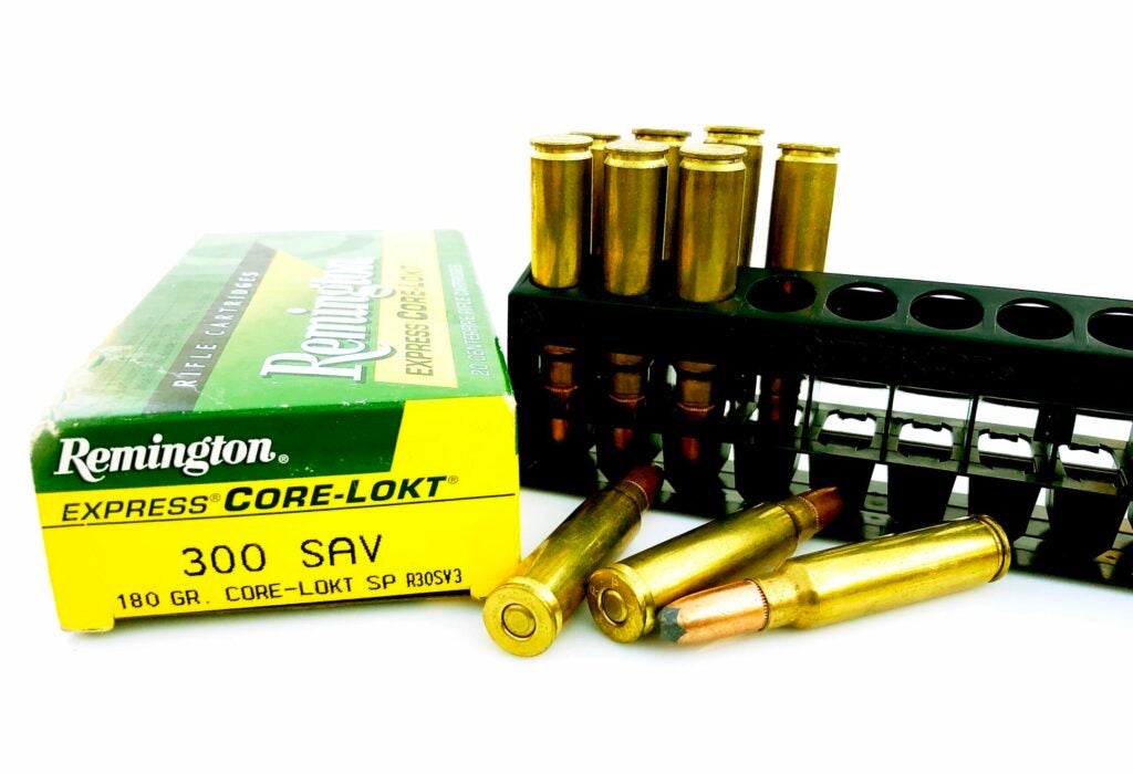 A box of Remington Core-Lokt .300 Savage ammunition.